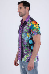 Men's Wholesale Casual Parrot Rhinestone Short-Sleeve Shirt | BARABAS 6SSR07 Black