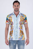 Men's Wholesale Casual Parrot Rhinestone Short-Sleeve Shirt | BARABAS 6SSR07 White