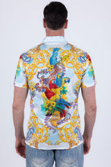 Men's Wholesale Casual Parrot Rhinestone Short-Sleeve Shirt | BARABAS 6SSR07 White