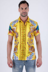 Men's Wholesale Casual Parrot Rhinestone Short-Sleeve Shirt | BARABAS 6SSR07 Yellow