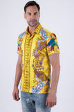 Men's Wholesale Casual Parrot Rhinestone Short-Sleeve Shirt | BARABAS 6SSR07 Mustard