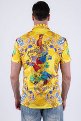 Men's Wholesale Casual Parrot Rhinestone Short-Sleeve Shirt | BARABAS 6SSR07 Yellow