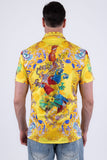 Men's Wholesale Casual Parrot Rhinestone Short-Sleeve Shirt | BARABAS 6SSR07 Yellow