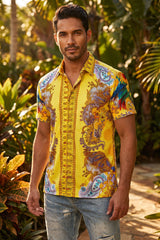 Men's Wholesale Casual Parrot Rhinestone Short-Sleeve Shirt | BARABAS 6SSR07 Yellow