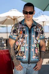 Men's Wholesale Rhinestone Coral Reef Short-Sleeve Shirt | BARABAS 6SSR08 Black