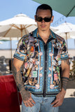 Men's Wholesale Rhinestone Coral Reef Short-Sleeve Shirt | BARABAS 6SSR08 Black