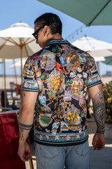 Men's Wholesale Rhinestone Coral Reef Short-Sleeve Shirt | BARABAS 6SSR08 Black
