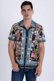 Men's Wholesale Rhinestone Coral Reef Short-Sleeve Shirt | BARABAS 6SSR08 Blue