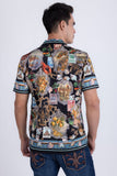 Men's Wholesale Rhinestone Coral Reef Short-Sleeve Shirt | BARABAS 6SSR08 Navy