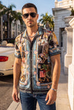 Men's Wholesale Rhinestone Coral Reef Short-Sleeve Shirt | BARABAS 6SSR08 Black