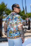 Men's Wholesale Rhinestone Coral Reef Short-Sleeve Shirt | BARABAS 6SSR08 Blue