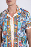 Men's Wholesale Rhinestone Coral Reef Short-Sleeve Shirt | BARABAS 6SSR08 Blue