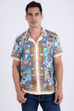 Men's Wholesale Rhinestone Coral Reef Short-Sleeve Shirt | BARABAS 6SSR08 Sky