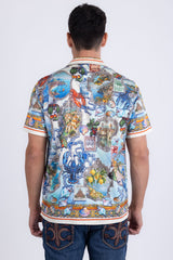 Men's Wholesale Rhinestone Coral Reef Short-Sleeve Shirt | BARABAS 6SSR08 White