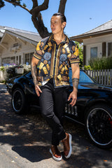 Men's Wholesale Rhinestone Billionaire Short-Sleeve Shirt | BARABAS 6SSR09 Black