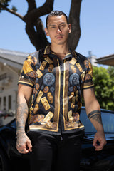 Men's Wholesale Rhinestone Billionaire Short-Sleeve Shirt | BARABAS 6SSR09 Black