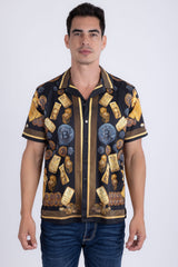 Men's Wholesale Rhinestone Billionaire Short-Sleeve Shirt | BARABAS 6SSR09 Charcoal