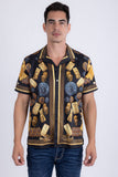 Men's Wholesale Rhinestone Billionaire Short-Sleeve Shirt | BARABAS 6SSR09 Charcoal