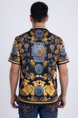 Men's Wholesale Rhinestone Billionaire Short-Sleeve Shirt | BARABAS 6SSR09 Black