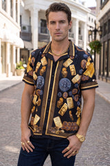 Men's Wholesale Rhinestone Billionaire Short-Sleeve Shirt | BARABAS 6SSR09 Black
