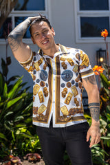 Men's Wholesale Rhinestone Billionaire Short-Sleeve Shirt | BARABAS 6SSR09 White