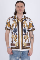 Men's Wholesale Rhinestone Billionaire Short-Sleeve Shirt | BARABAS 6SSR09 White
