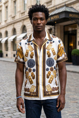 Men's Wholesale Rhinestone Billionaire Short-Sleeve Shirt | BARABAS 6SSR09 White
