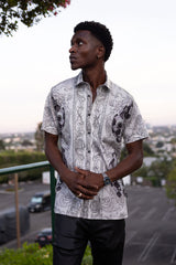Men's Wholesale Fleur-de-lis Rhinestone Floral Casual Short-Sleeve Shirt 6SSR10 White