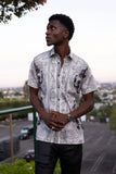 Men's Wholesale Fleur-de-lis Rhinestone Floral Casual Short-Sleeve Shirt 6SSR10 White