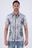 Men's Wholesale Fleur-de-lis Rhinestone Floral Casual Short-Sleeve Shirt 6SSR10 White