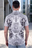 Men's Wholesale Fleur-de-lis Rhinestone Floral Casual Short-Sleeve Shirt 6SSR10 White