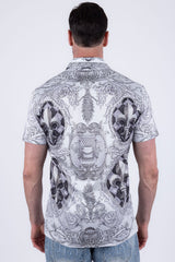 Men's Wholesale Fleur-de-lis Rhinestone Floral Casual Short-Sleeve Shirt 6SSR10 White