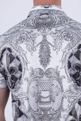 Men's Wholesale Fleur-de-lis Rhinestone Floral Casual Short-Sleeve Shirt 6SSR10 Grey