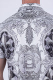 Men's Wholesale Fleur-de-lis Rhinestone Floral Casual Short-Sleeve Shirt 6SSR10 Grey