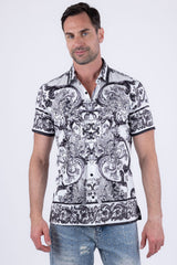 Men's Wholesale Vineyard Floral  Rhinestone Short-Sleeve Shirt | BARABAS 6SSR11 Black