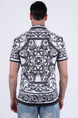 Men's Wholesale Vineyard Floral  Rhinestone Short-Sleeve Shirt | BARABAS 6SSR11 White