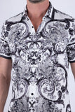 Men's Wholesale Vineyard Floral  Rhinestone Short-Sleeve Shirt | BARABAS 6SSR11 Grey
