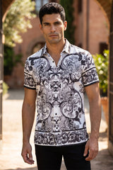 Men's Wholesale Vineyard Floral  Rhinestone Short-Sleeve Shirt | BARABAS 6SSR11 Black