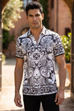 Men's Wholesale Vineyard Floral  Rhinestone Short-Sleeve Shirt | BARABAS 6SSR11 Black