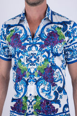 Men's Wholesale Vineyard Floral  Rhinestone Short-Sleeve Shirt | BARABAS 6SSR11 Light Blue