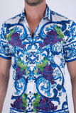 Men's Wholesale Vineyard Floral  Rhinestone Short-Sleeve Shirt | BARABAS 6SSR11 Light Blue