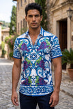 Men's Wholesale Vineyard Floral  Rhinestone Short-Sleeve Shirt | BARABAS 6SSR11 Blue