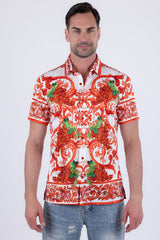 Men's Wholesale Vineyard Floral  Rhinestone Short-Sleeve Shirt | BARABAS 6SSR11 Red