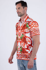 Men's Wholesale Vineyard Floral  Rhinestone Short-Sleeve Shirt | BARABAS 6SSR11 Orange