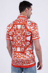 Men's Wholesale Vineyard Floral  Rhinestone Short-Sleeve Shirt | BARABAS 6SSR11 Orange