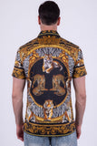 Men's Wholesale Tiger Floral  Rhinestone Short-Sleeve Shirt | BARABAS 6SSR12 Black Gold