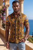 Men's Wholesale Tiger Floral  Rhinestone Short-Sleeve Shirt | BARABAS 6SSR12 Black Gold