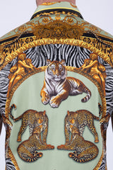 Men's Wholesale Tiger Floral  Rhinestone Short-Sleeve Shirt | BARABAS 6SSR12 Sage Gold