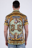 Men's Wholesale Tiger Floral  Rhinestone Short-Sleeve Shirt | BARABAS 6SSR12 Sage Gold