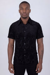 Barabas Wholesale Men's See-Through Floral Printed Short Sleeve Shirts 6SST03 Black